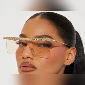 * Bedazzled Baddie Rhinestone Rimless Color Lens Sunglasses 100% UV Protection